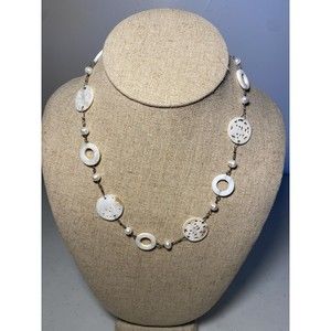 Vintage Gold Tone Woman’s Abalone Shell Pearl Necklace Ocean